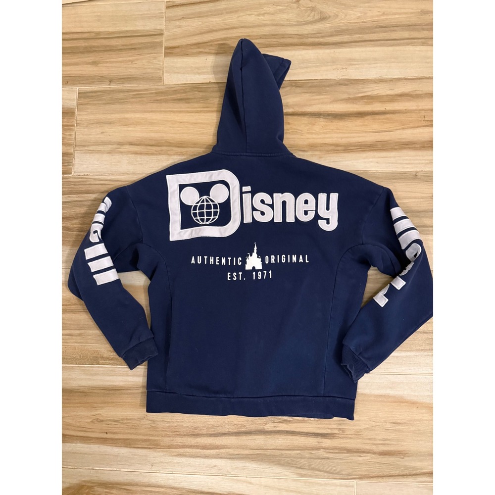 Walt Disney World Navy Blue Full Zip Hoodie Walt World Sleeves Small Est 1971 - Picture 2 of 8